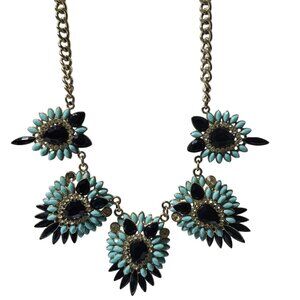 Southwestern Floral Gem Design Statement Necklace Blue Black Beads Jewelry Women